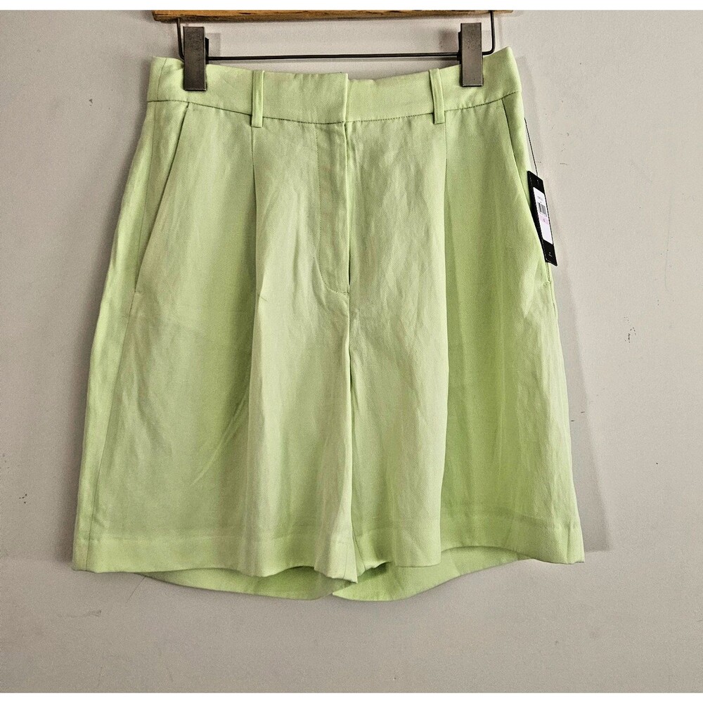 Tommy Hilfiger Women's Trouser Shorts 6 Green Pleated Tailored Linen Lyocell